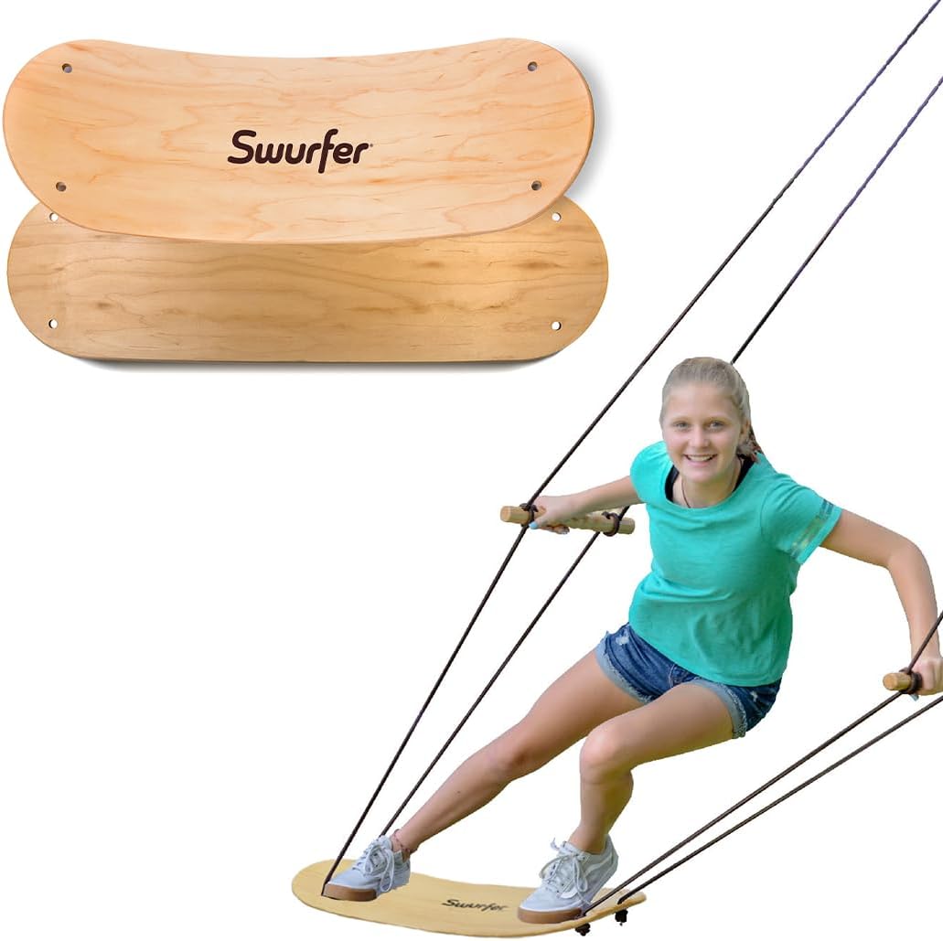 Swurfer TreeSkate Skateboard Swing, Outdoor Stand Up Surf Swing, Holds Up to 200 lbs, Ages 6 and Up, Adjustable Handles, Grip Tape, Kids Outdoor Play Equipment for Children and Adults (Waves)