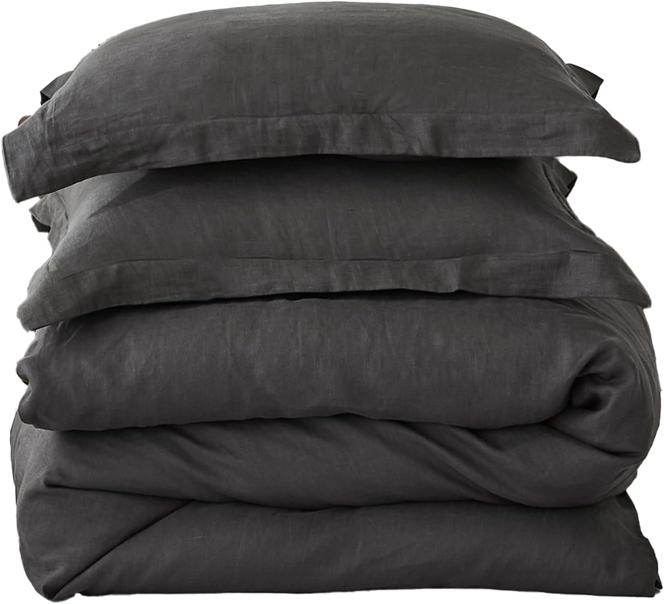 Simple&Opulence 100% Linen Duvet Cover Set 3pcs Basic Style Natural French Washed Flax Solid Color Soft Breathable Farmhouse Bedding with Button Closure - White, Queen