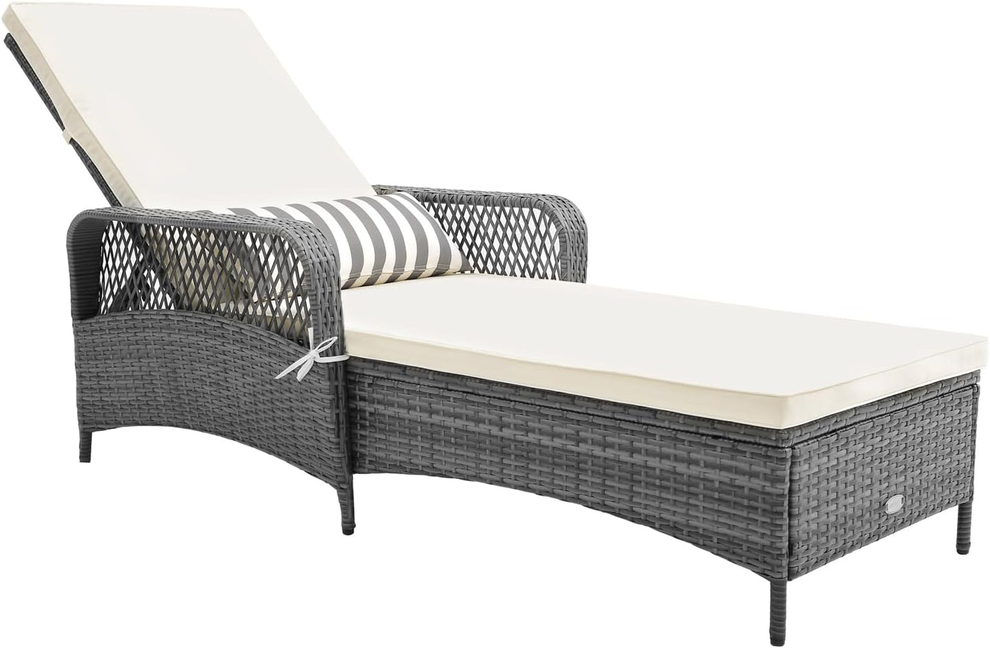 Tangkula Patio Wicker Chaise Lounge Chair, Outdoor Rattan Reclining Chaise w/ 6-Gear Adjustable Backrest, Thick Padded Cushion & Removable Lumbar Pillow, Ideal for Lawn, Beach, Balcony (Black)