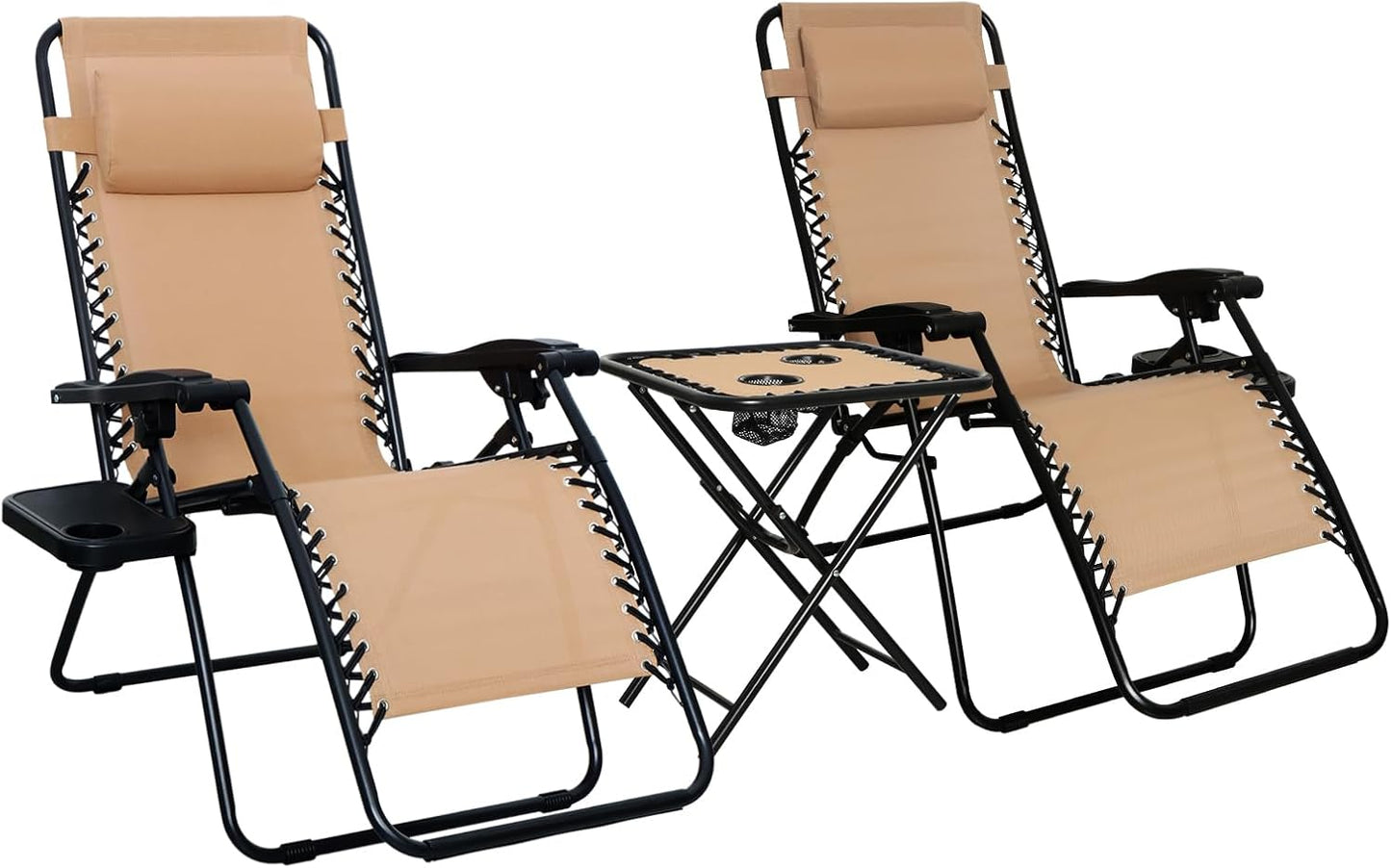 Amazon Basics Outdoor Textilene Adjustable Zero Gravity Folding Reclining Lounge Chair Set with Side Table, pack of 2, Blue