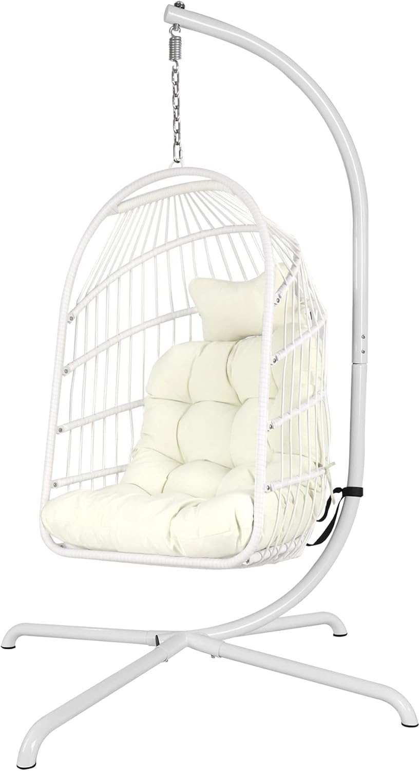 Chihee Egg Chair Foldable Wicker Rattan Hanging Chair Swing Chair Indoor Outdoor Patio Wicker Chair Hammock Chair with Stainless Steel Hanging Kit Chain Link UV Resistant Cushion Bedroom Balcony