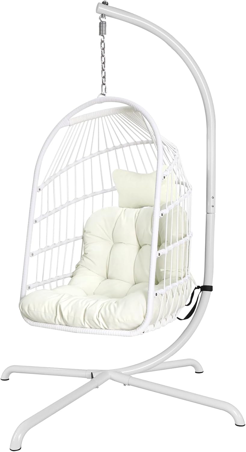 Chihee Egg Chair Foldable Wicker Rattan Hanging Chair Swing Chair Indoor Outdoor Patio Wicker Chair Hammock Chair with Stainless Steel Hanging Kit Chain Link UV Resistant Cushion Bedroom Balcony
