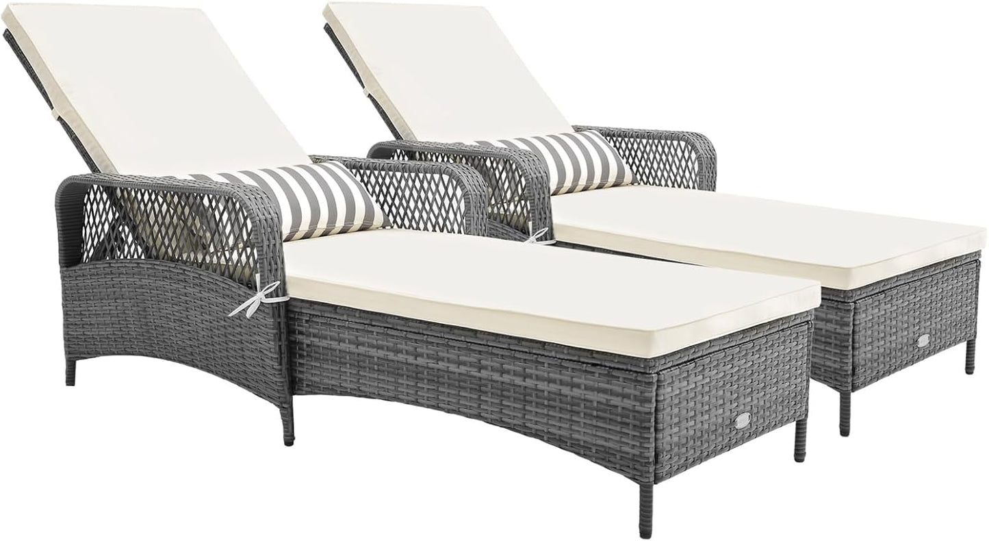 Tangkula Patio Wicker Chaise Lounge Chair, Outdoor Rattan Reclining Chaise w/ 6-Gear Adjustable Backrest, Thick Padded Cushion & Removable Lumbar Pillow, Ideal for Lawn, Beach, Balcony (Black)