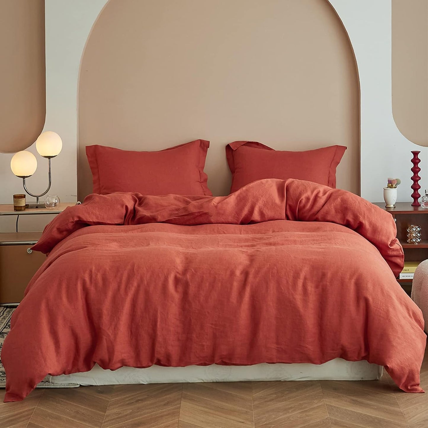 Simple&Opulence 100% Linen Duvet Cover Set 3pcs Basic Style Natural French Washed Flax Solid Color Soft Breathable Farmhouse Bedding with Button Closure - White, Queen