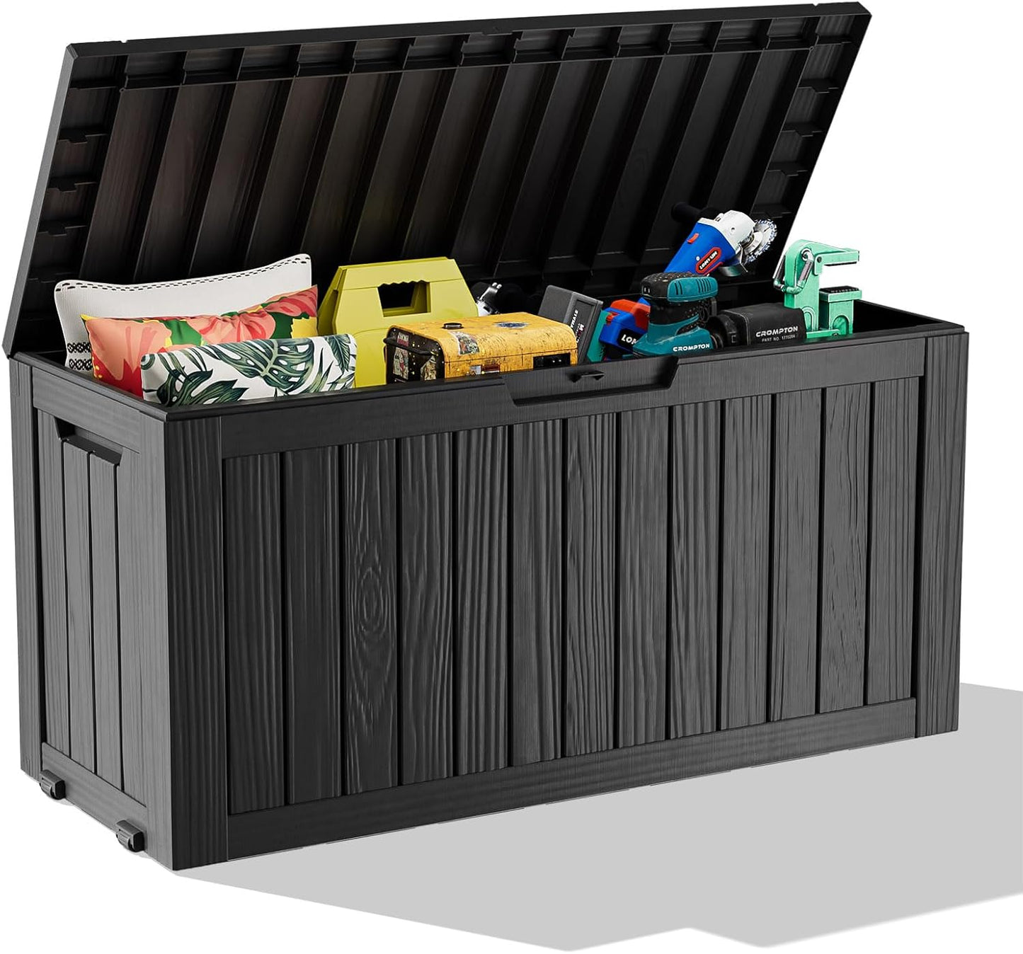Vixzen 45 Gallon Resin Deck Box, Lockable Outdoor Storage Box for Patio Cushions Storage Furniture,Garden Tools, Pool Supplies, Weatherproof and UV Resistant