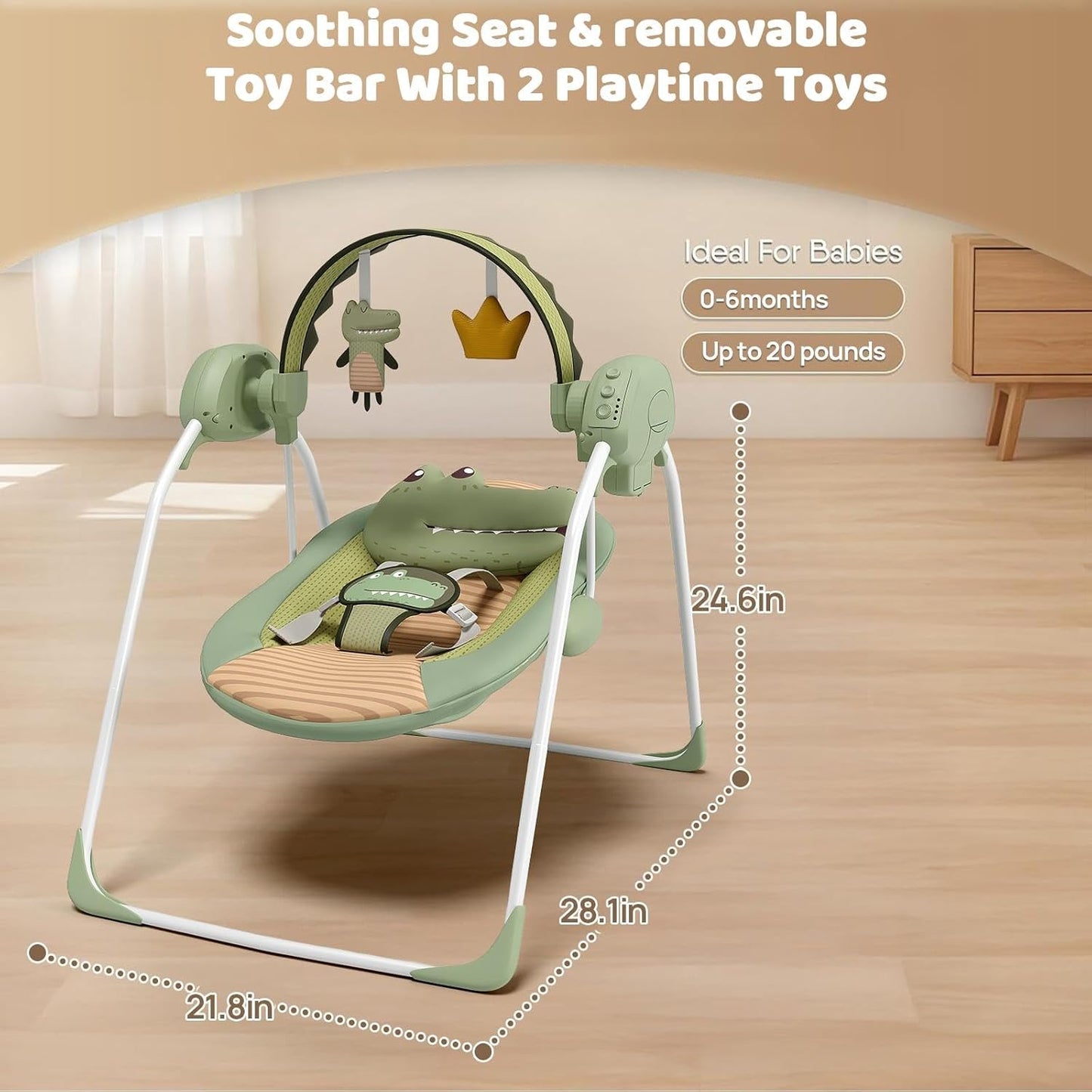 Baby Swings for Infants, Portable Baby Swing with Adaptable Speed, Music and Timer, Infant Swing for Babies 0-9 Months 6-20 lbs, Indoor/Outdoor Use