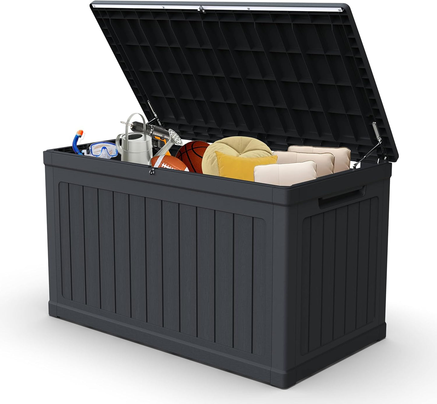 80 Gallon Outdoor Storage Box Waterproof Lockable Resin Deck Box Large, Patio Storage Bin for Pool Accessories Cushion Furniture, Garden Tools, UV-Resistant Outside Delivery Black