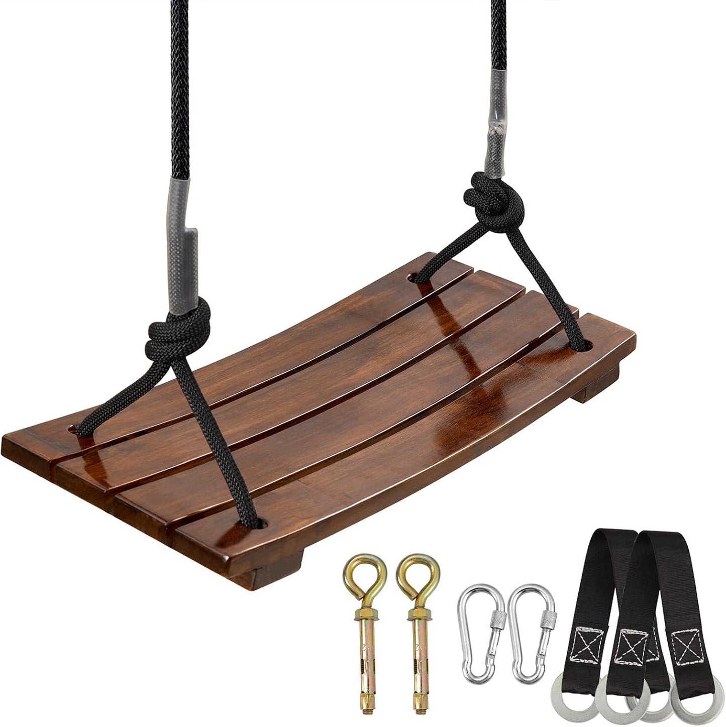 Pellor Wood Tree Swing Seat,Indoor Outdoor Rope Wooden Swing Set for Children Adult Kids (Burlywood)