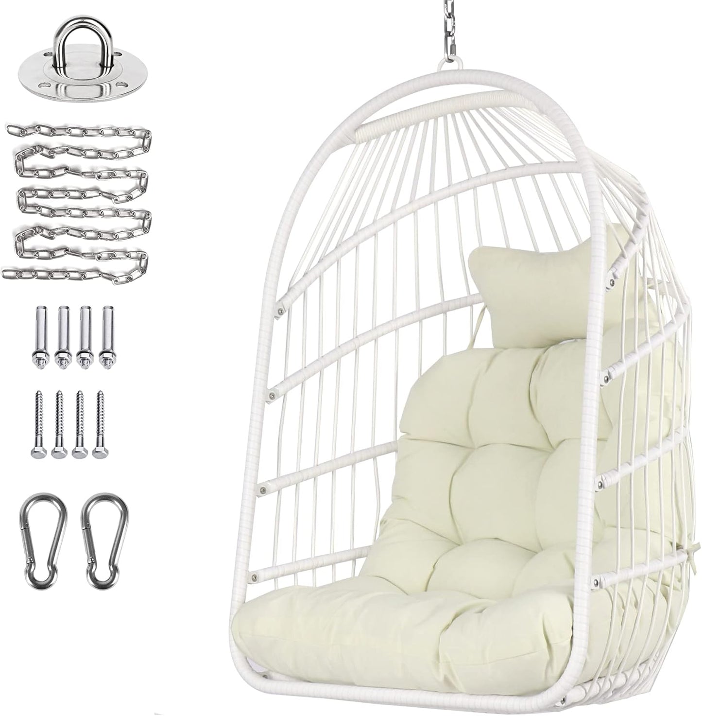 Chihee Egg Chair Foldable Wicker Rattan Hanging Chair Swing Chair Indoor Outdoor Patio Wicker Chair Hammock Chair with Stainless Steel Hanging Kit Chain Link UV Resistant Cushion Bedroom Balcony