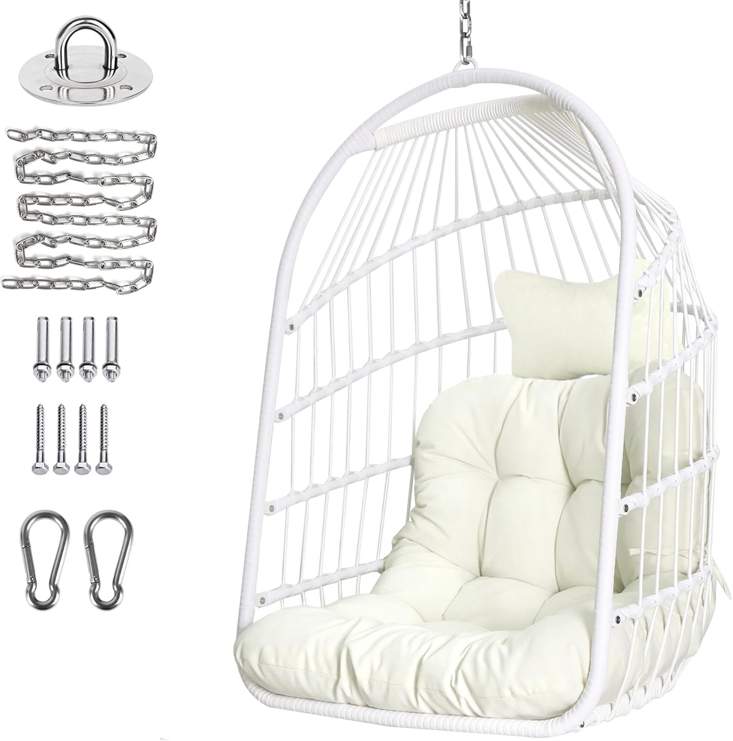 Chihee Egg Chair Foldable Wicker Rattan Hanging Chair Swing Chair Indoor Outdoor Patio Wicker Chair Hammock Chair with Stainless Steel Hanging Kit Chain Link UV Resistant Cushion Bedroom Balcony