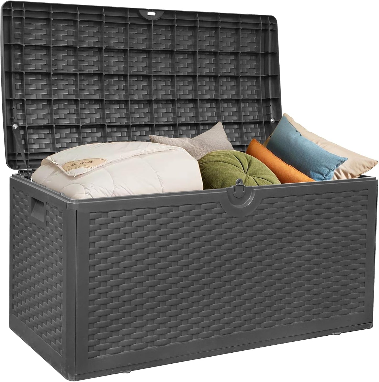 80 Gallon Outdoor Storage Box Waterproof Lockable Resin Deck Box Large, Patio Storage Bin for Pool Accessories Cushion Furniture, Garden Tools, UV-Resistant Outside Delivery Black