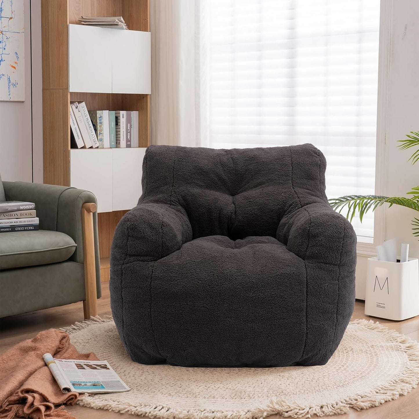 Recaceik Bean Bag Chairs, Tufted Soft Stuffed with Filler, Fluffy and Lazy Sofa, Imperial Lounger Giant Chair for Bedroom, Living Room, White
