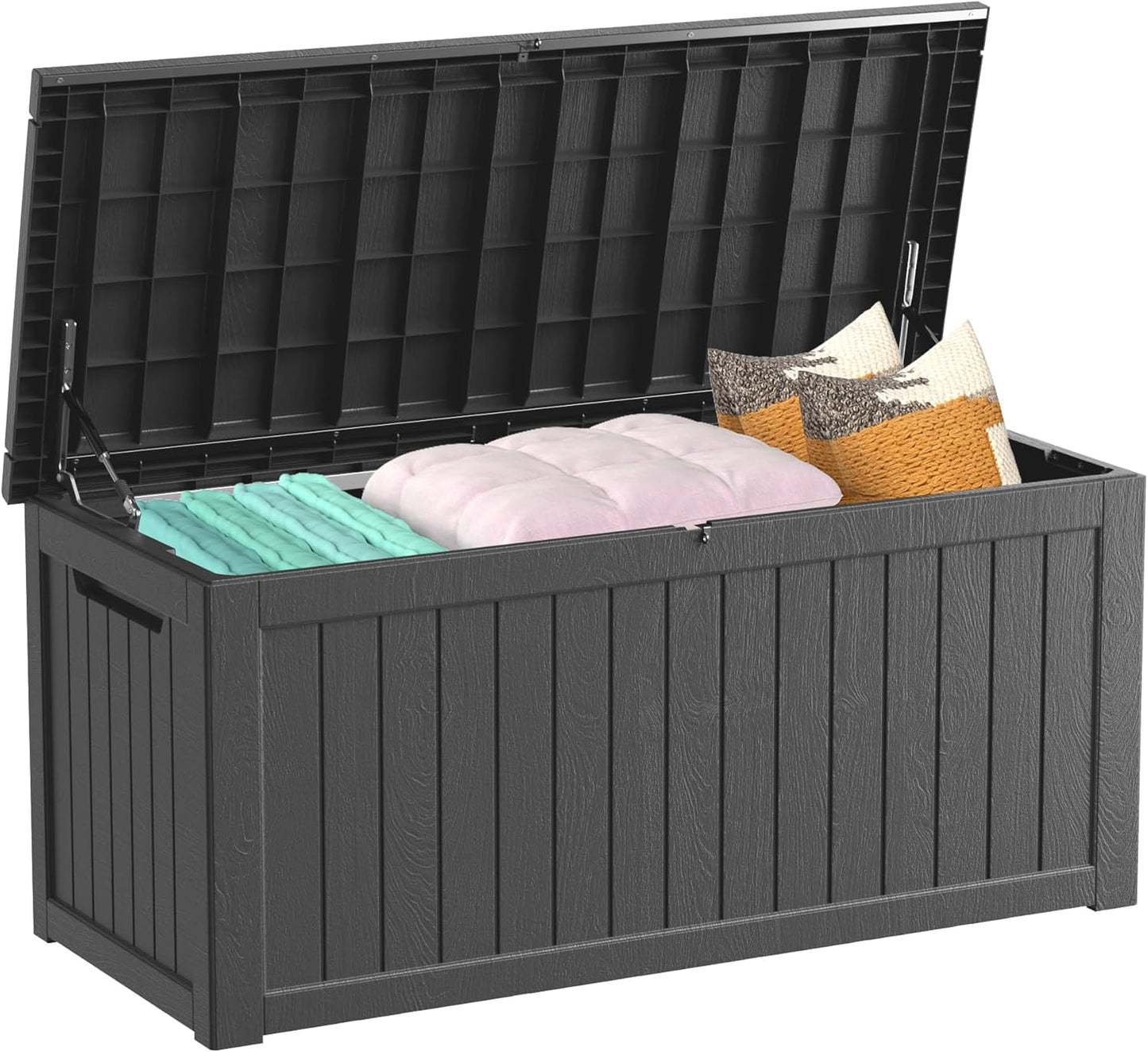 80 Gallon Outdoor Storage Box Waterproof Lockable Resin Deck Box Large, Patio Storage Bin for Pool Accessories Cushion Furniture, Garden Tools, UV-Resistant Outside Delivery Black