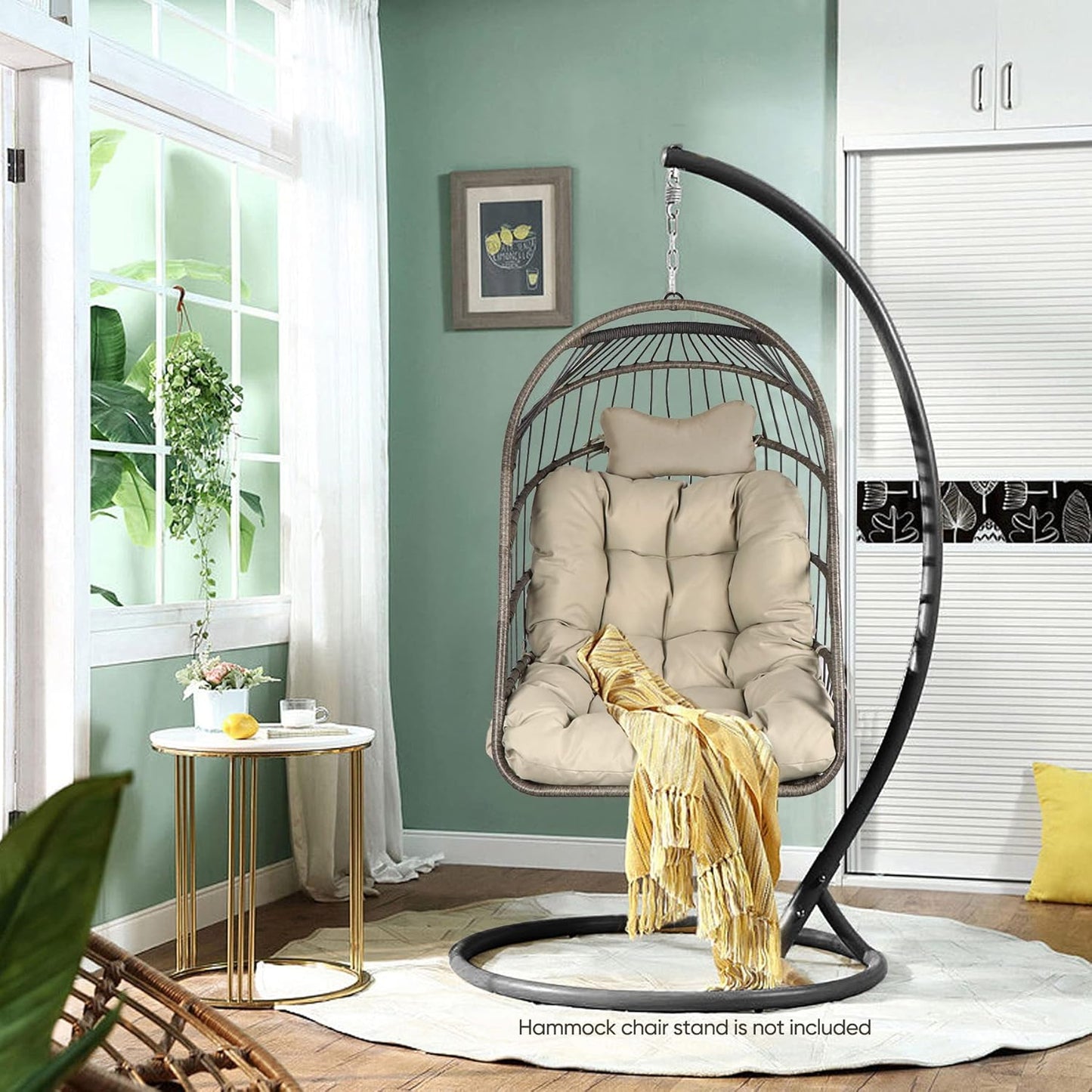 Chihee Egg Chair Foldable Wicker Rattan Hanging Chair Swing Chair Indoor Outdoor Patio Wicker Chair Hammock Chair with Stainless Steel Hanging Kit Chain Link UV Resistant Cushion Bedroom Balcony
