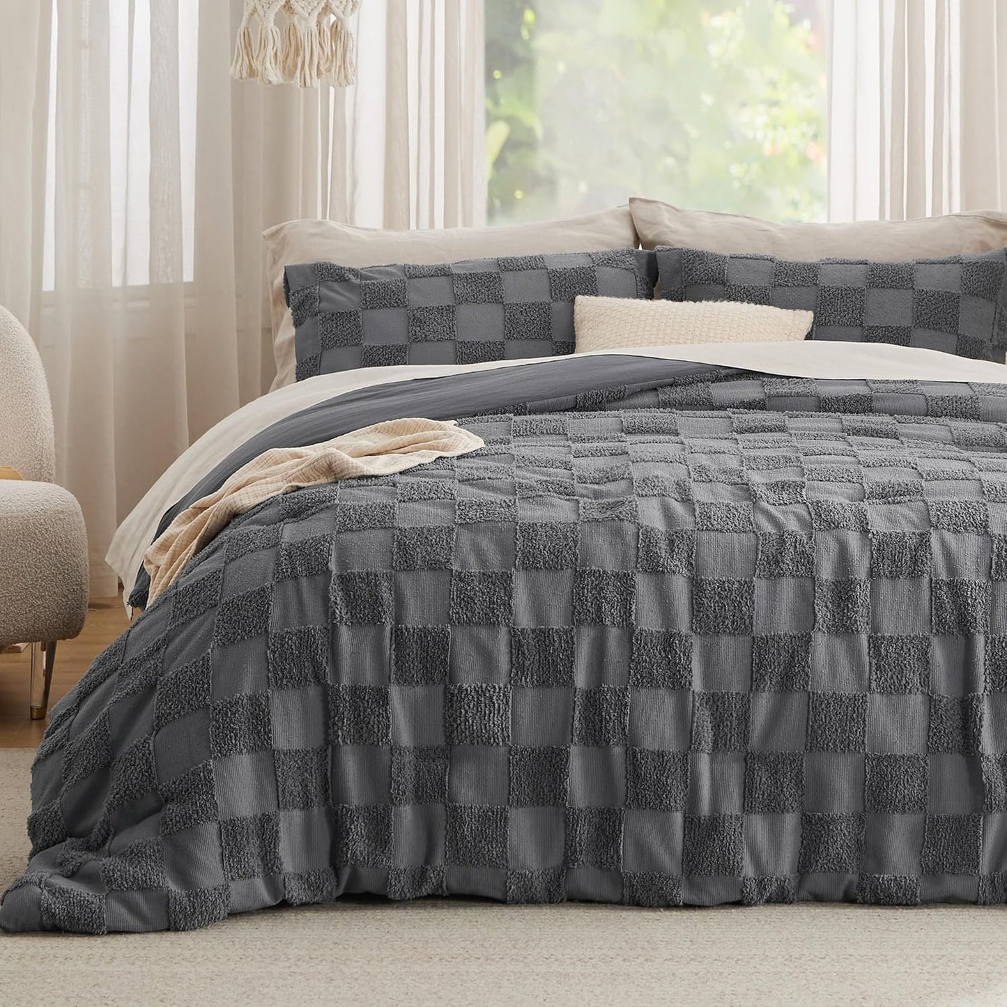 Bedsure Boho Kids Duvet Cover Queen Size(Duvet Insert/Comforter not Included - Tufted Duvet Cover Queen for All Seasons,Soft Shabby Chic Boho Bedding (Beige, 90" x 90")