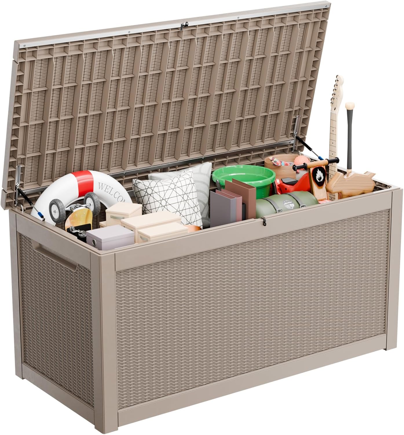 Vixzen 45 Gallon Resin Deck Box, Lockable Outdoor Storage Box for Patio Cushions Storage Furniture,Garden Tools, Pool Supplies, Weatherproof and UV Resistant