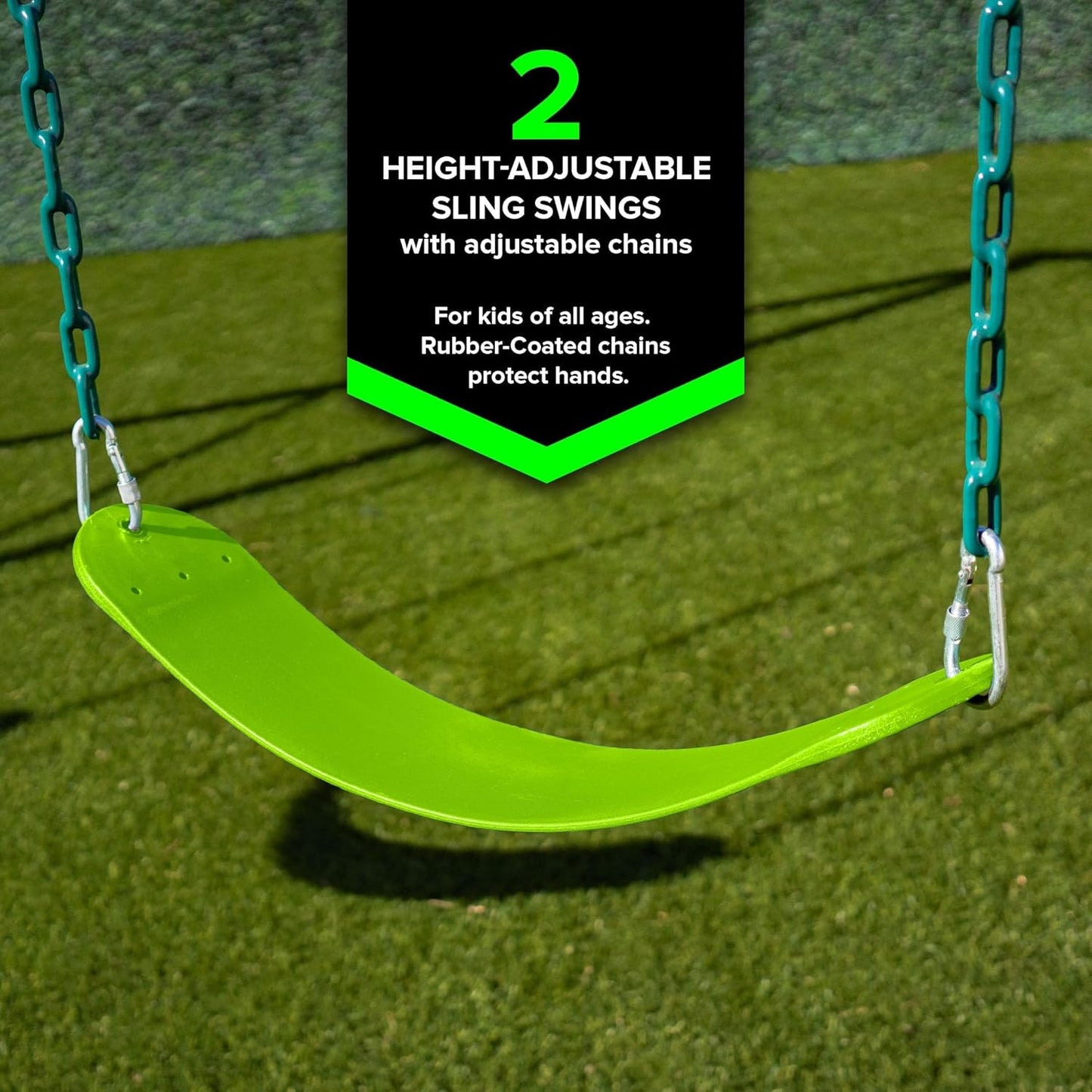 Sportspower MS-1042 Patriot Metal Swing Set: 2 Swings + 1 LED Swing, Capacity 300 LBs (Ages 3-8 Years), Made in USA, Silver/Green