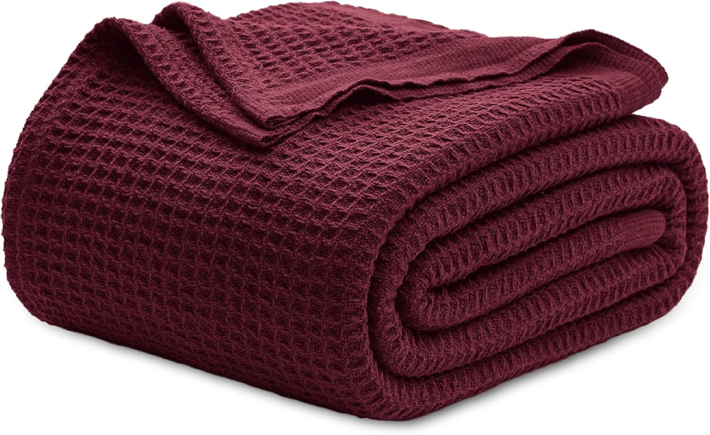 Bedsure 100% Cotton Blanket Queen Size for Bed - Breathable and Soft, Waffle Weave Blanket for Summer Spring, White, 90x90 Inches