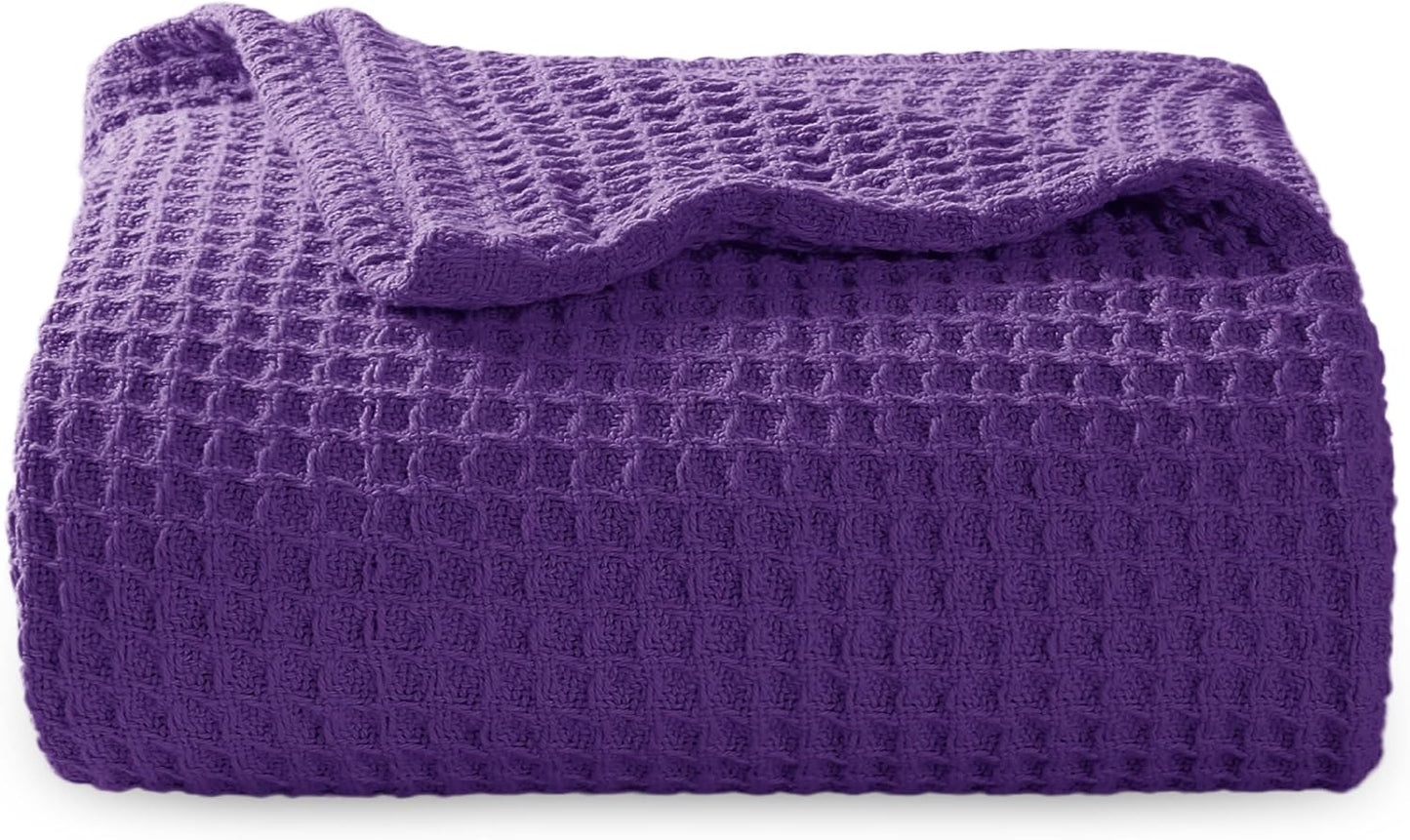 Bedsure 100% Cotton Blanket Queen Size for Bed - Breathable and Soft, Waffle Weave Blanket for Summer Spring, White, 90x90 Inches