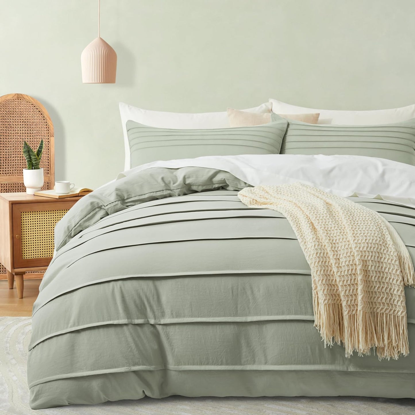 Oli Anderson Beige Duvet Cover King Size - Pleated King Duvet Cover, 3PCS Soft and Breathable Textured Bedding Set with Zipper Closure(Beige,104"x90")
