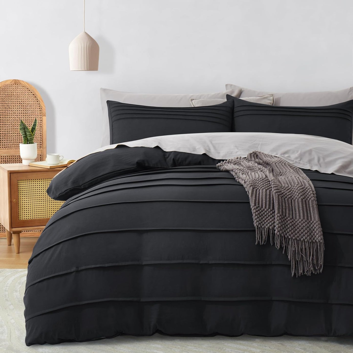 Oli Anderson Beige Duvet Cover King Size - Pleated King Duvet Cover, 3PCS Soft and Breathable Textured Bedding Set with Zipper Closure(Beige,104"x90")