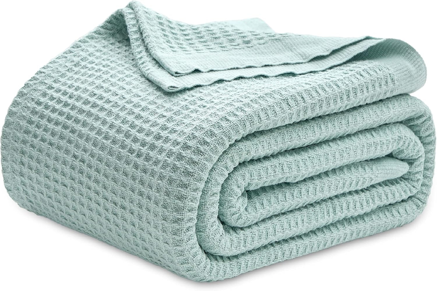 Bedsure 100% Cotton Blanket Queen Size for Bed - Breathable and Soft, Waffle Weave Blanket for Summer Spring, White, 90x90 Inches