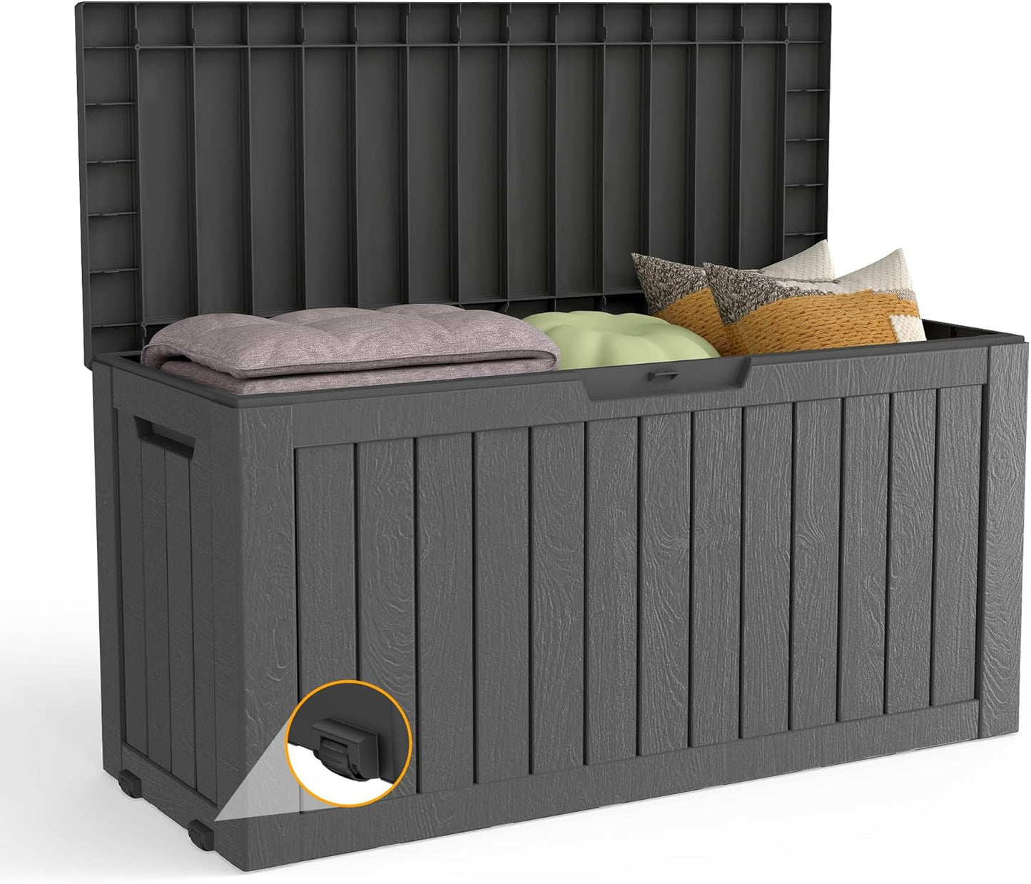 80 Gallon Outdoor Storage Box Waterproof Lockable Resin Deck Box Large, Patio Storage Bin for Pool Accessories Cushion Furniture, Garden Tools, UV-Resistant Outside Delivery Black