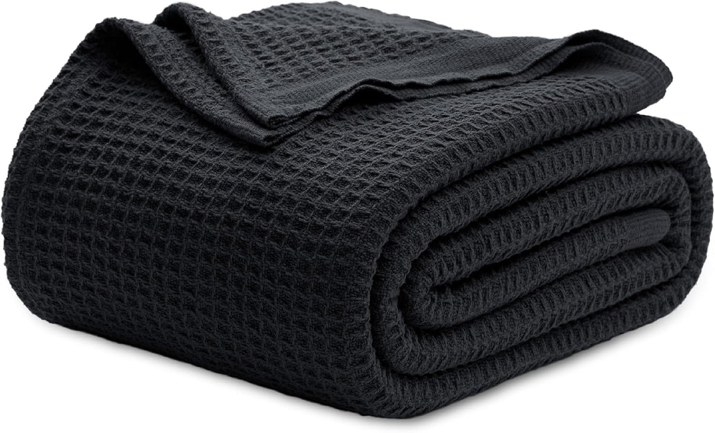 Bedsure 100% Cotton Blanket Queen Size for Bed - Breathable and Soft, Waffle Weave Blanket for Summer Spring, White, 90x90 Inches