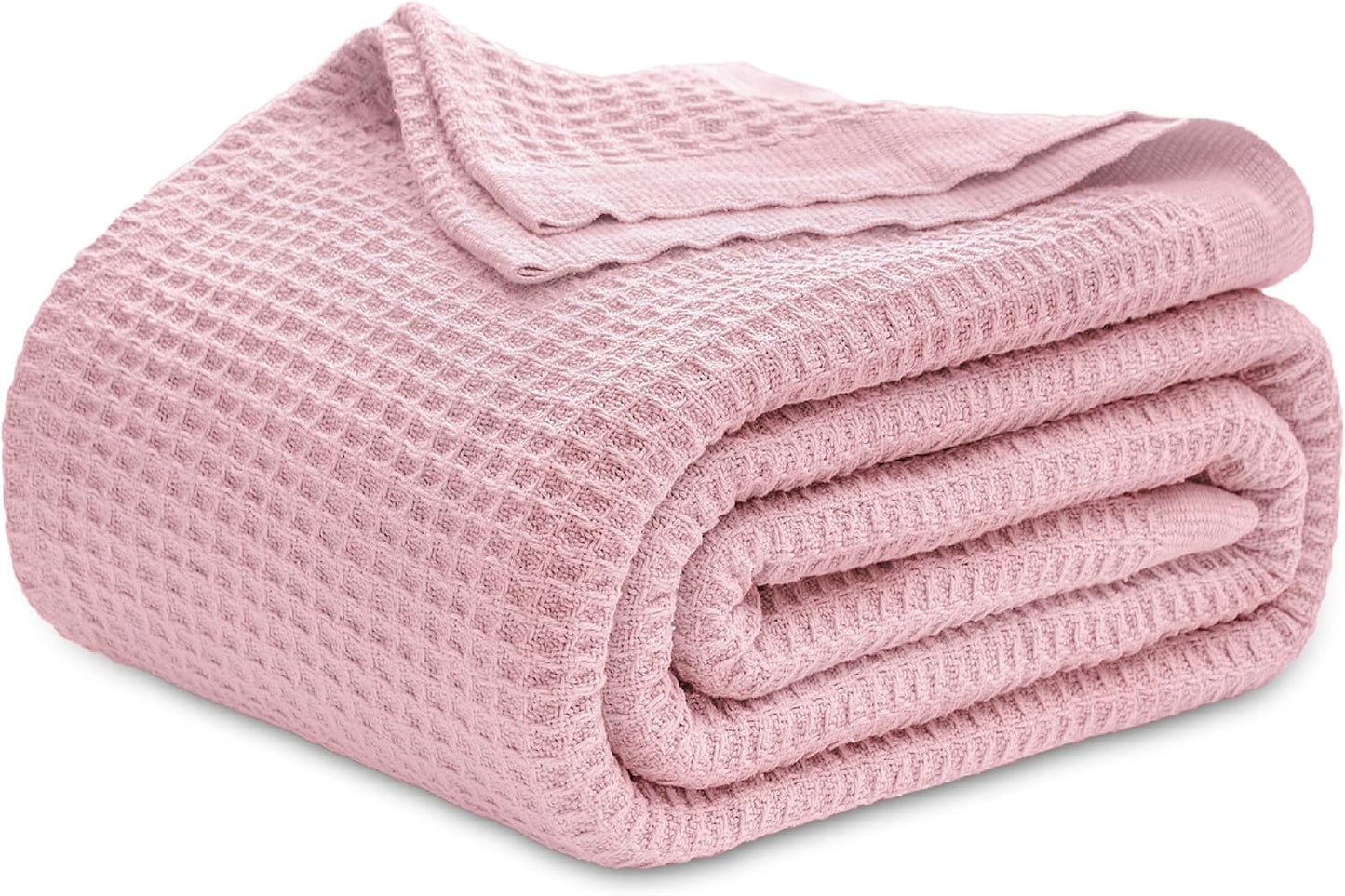 Bedsure 100% Cotton Blanket Queen Size for Bed - Breathable and Soft, Waffle Weave Blanket for Summer Spring, White, 90x90 Inches