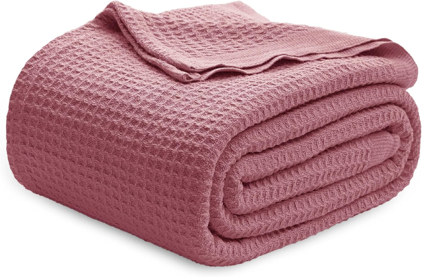 Bedsure 100% Cotton Blanket Queen Size for Bed - Breathable and Soft, Waffle Weave Blanket for Summer Spring, White, 90x90 Inches