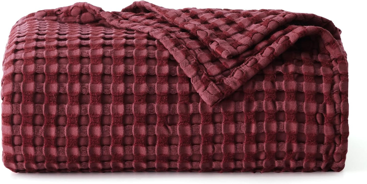 Bedsure Cooling Cotton Waffle Queen Size Blanket - Lightweight Breathable Summer Blanket of Rayon Derived from Bamboo for Hot Sleepers, Luxury Throws for Bed, Couch and Sofa, Ivory, 90x90 Inches
