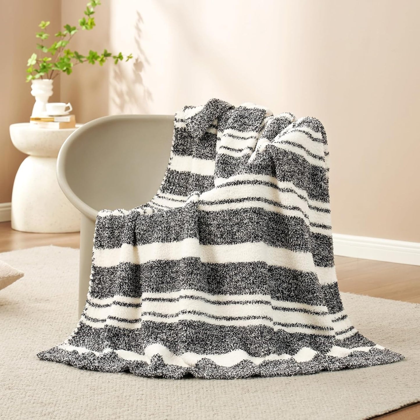 Snuggle Sac Buttery Ivory Throw Blanket for Couch, Reversible Super Soft Knitted Blankets, Warm Cozy Knit Fuzzy Plush Lightweight Throws Dupes for Sofa, Bed, Picnic, Ivory, 50 x 60 inches