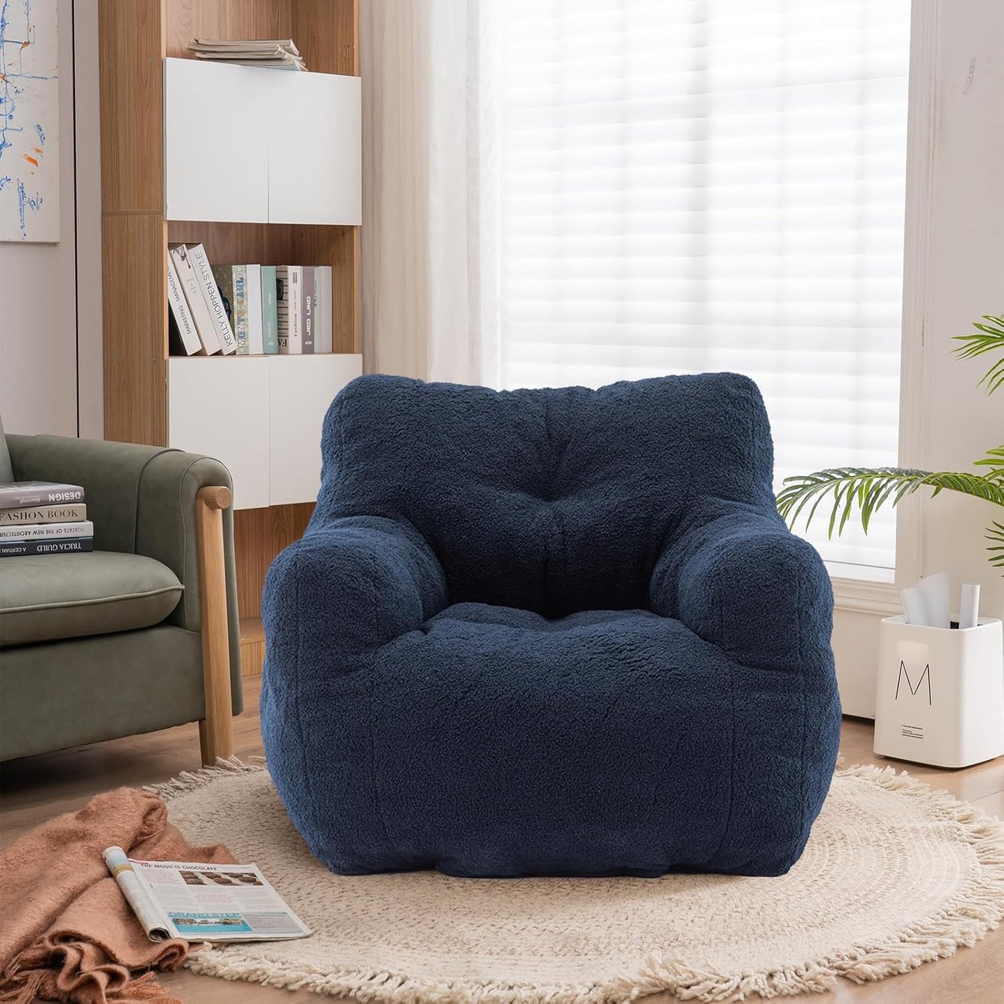 Recaceik Bean Bag Chairs, Tufted Soft Stuffed with Filler, Fluffy and Lazy Sofa, Imperial Lounger Giant Chair for Bedroom, Living Room, White