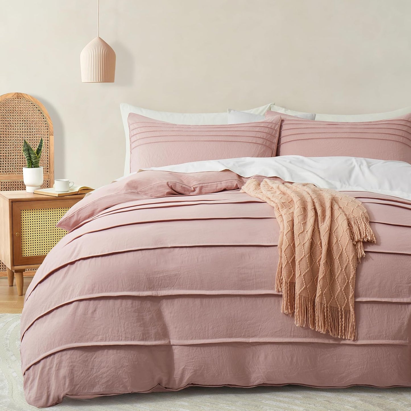 Oli Anderson Beige Duvet Cover King Size - Pleated King Duvet Cover, 3PCS Soft and Breathable Textured Bedding Set with Zipper Closure(Beige,104"x90")
