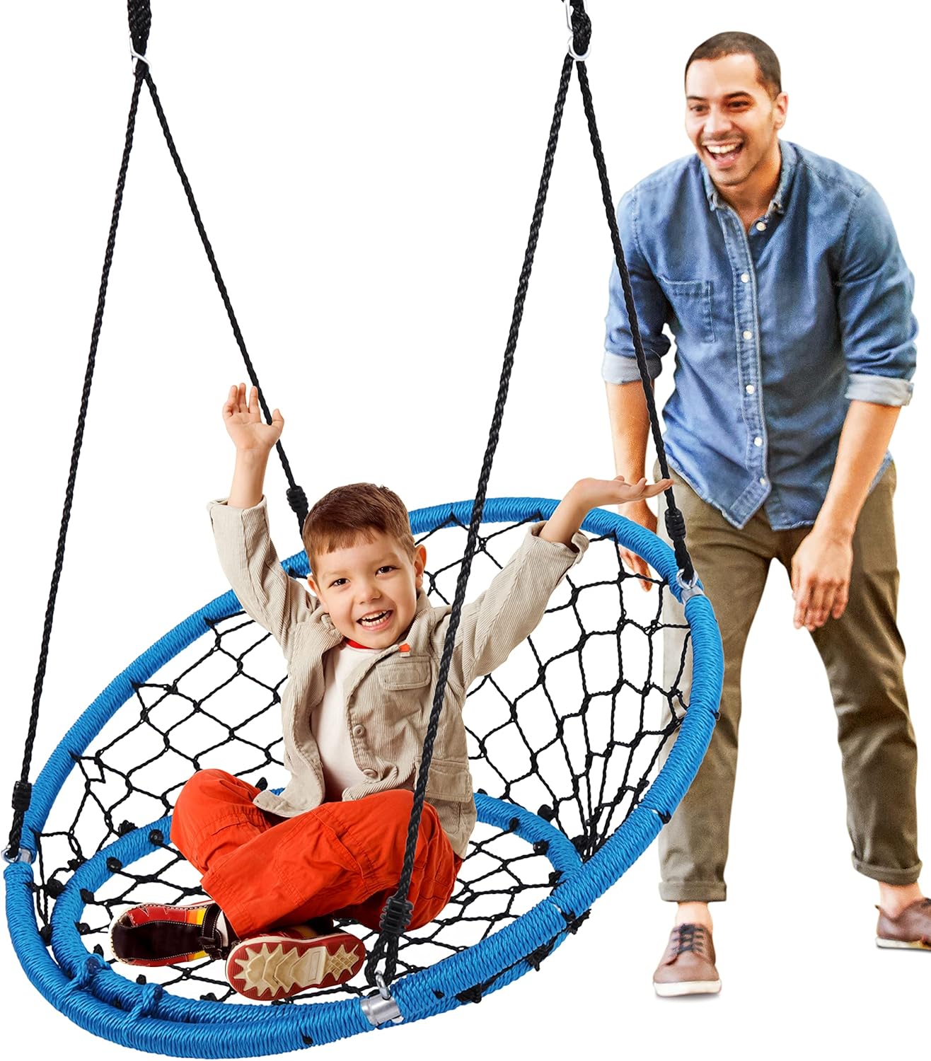 SereneLife Saucer Swing with Hang Kit, Outdoor Tree Swing with Swivel Spinner for Kids (Black)