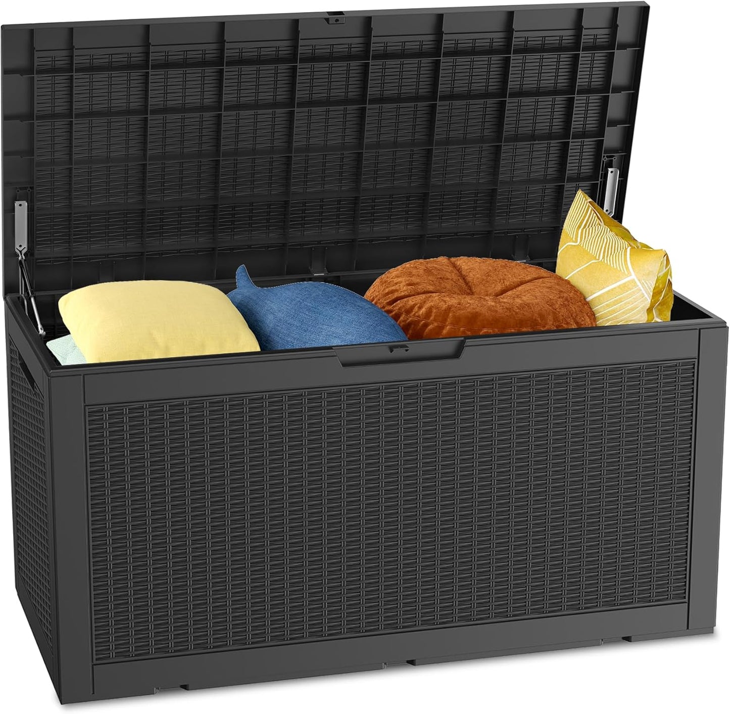 80 Gallon Outdoor Storage Box Waterproof Lockable Resin Deck Box Large, Patio Storage Bin for Pool Accessories Cushion Furniture, Garden Tools, UV-Resistant Outside Delivery Black