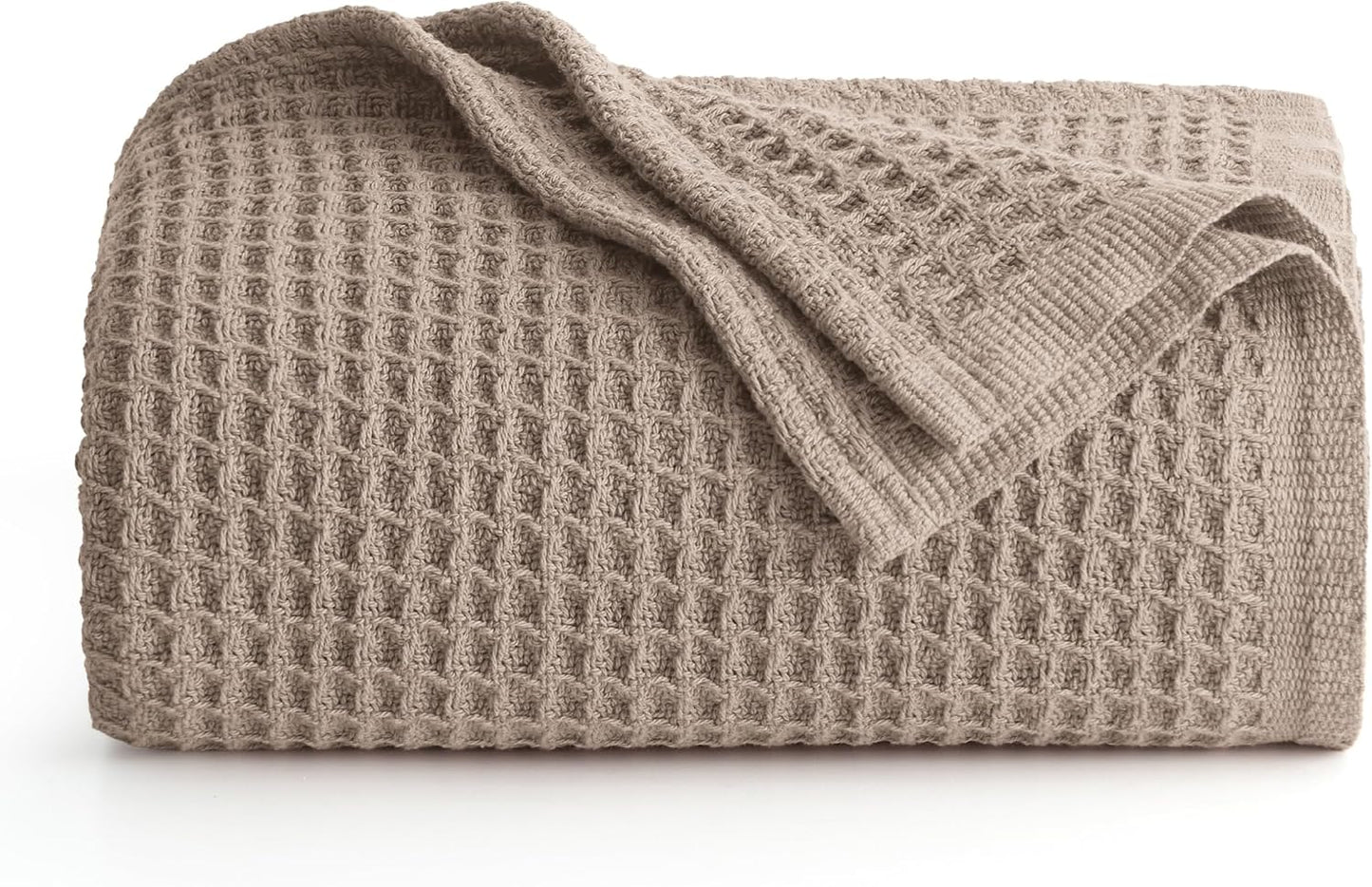 Bedsure 100% Cotton Blanket Queen Size for Bed - Breathable and Soft, Waffle Weave Blanket for Summer Spring, White, 90x90 Inches