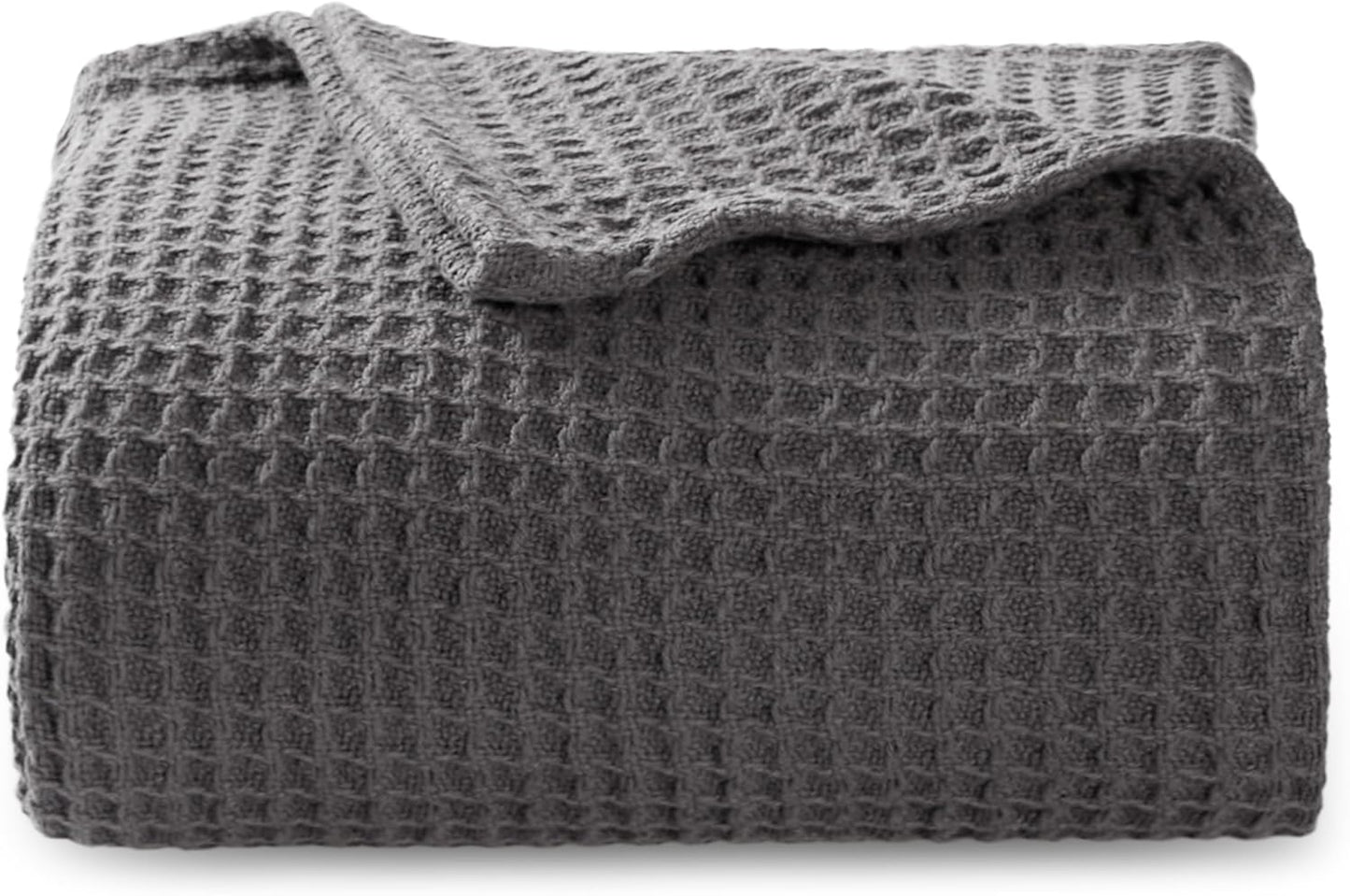 Bedsure 100% Cotton Blanket Queen Size for Bed - Breathable and Soft, Waffle Weave Blanket for Summer Spring, White, 90x90 Inches