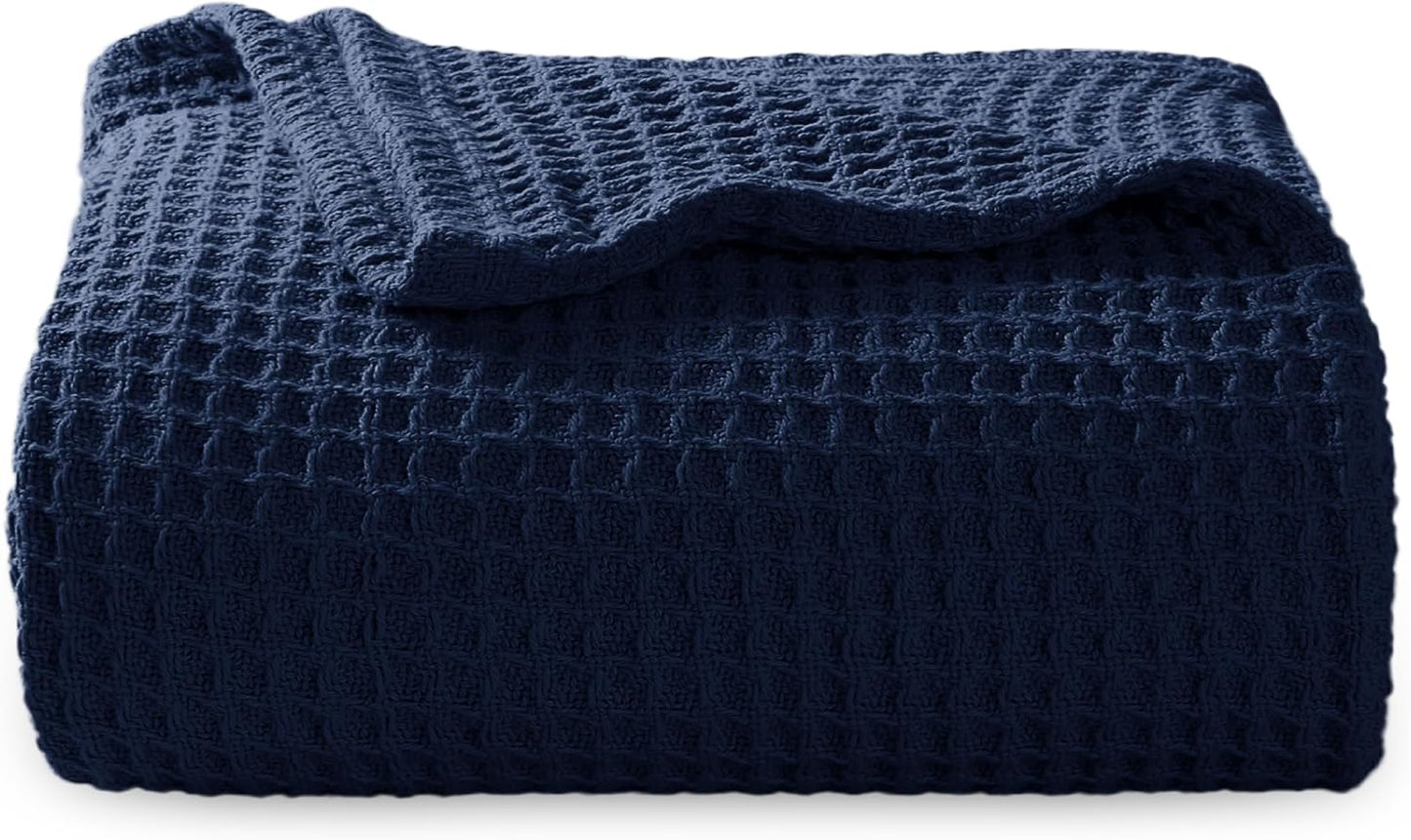 Bedsure 100% Cotton Blanket Queen Size for Bed - Breathable and Soft, Waffle Weave Blanket for Summer Spring, White, 90x90 Inches