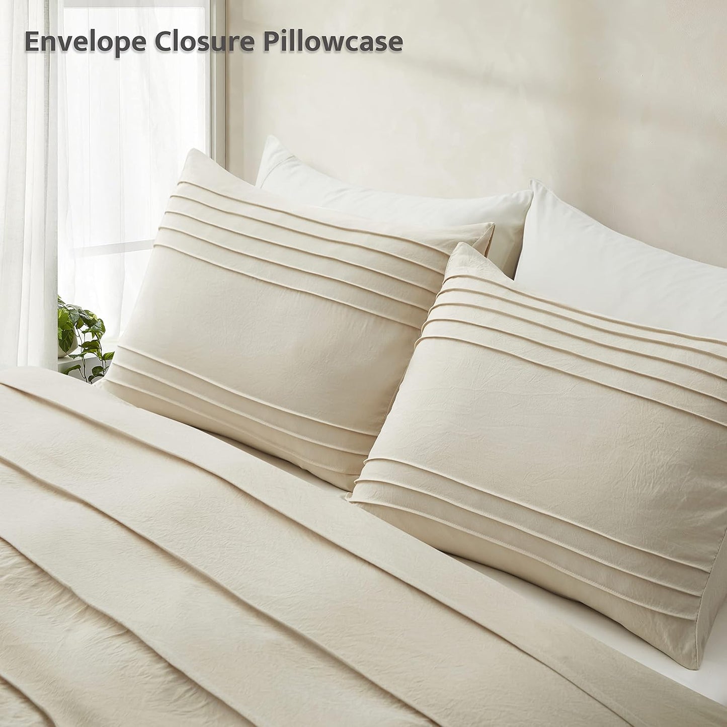 Oli Anderson Beige Duvet Cover King Size - Pleated King Duvet Cover, 3PCS Soft and Breathable Textured Bedding Set with Zipper Closure(Beige,104"x90")