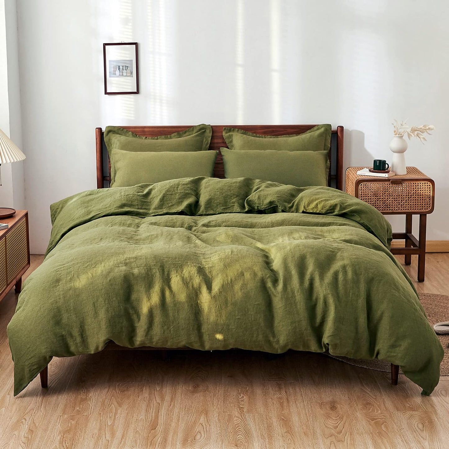 Simple&Opulence 100% Linen Duvet Cover Set 3pcs Basic Style Natural French Washed Flax Solid Color Soft Breathable Farmhouse Bedding with Button Closure - White, Queen