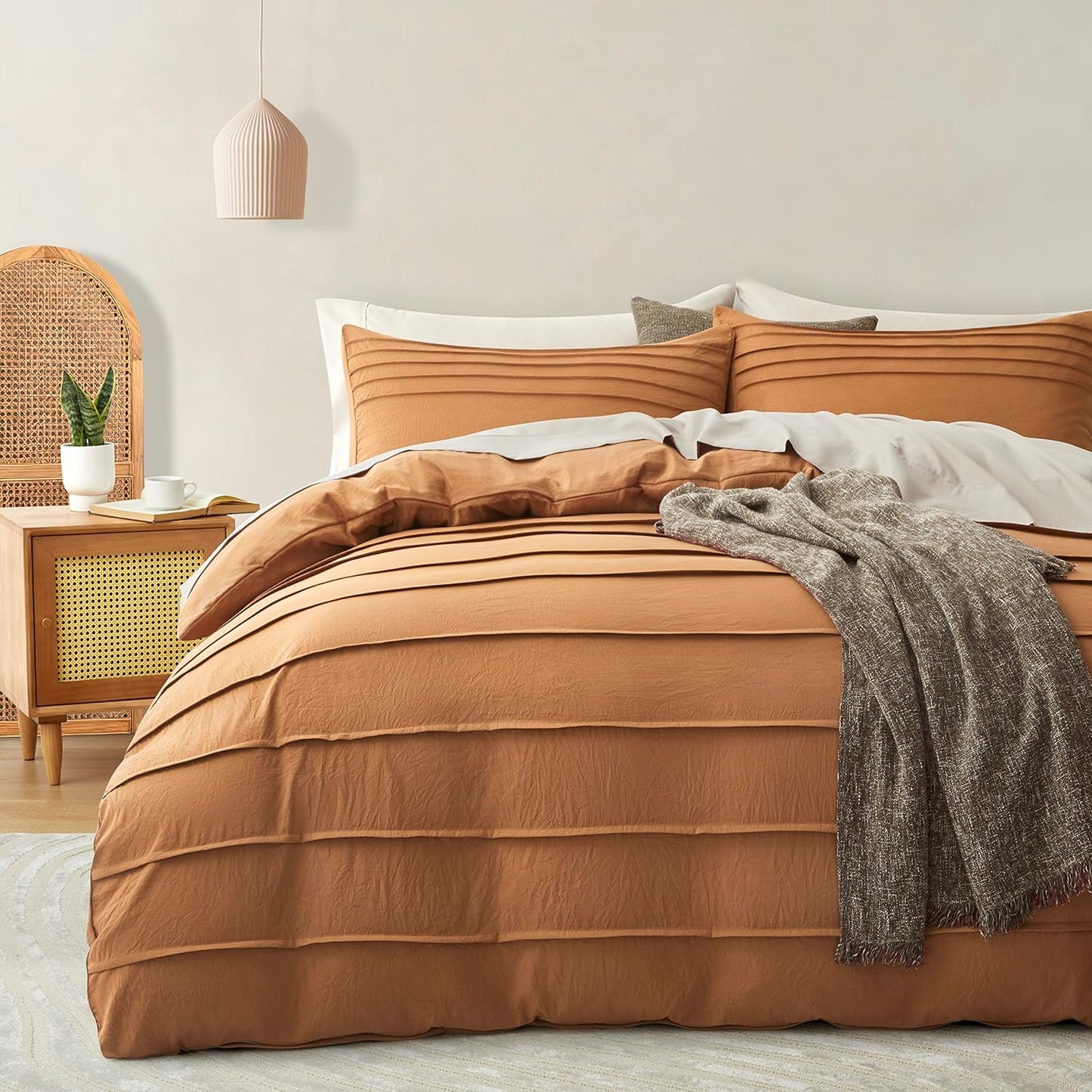 Oli Anderson Beige Duvet Cover King Size - Pleated King Duvet Cover, 3PCS Soft and Breathable Textured Bedding Set with Zipper Closure(Beige,104"x90")
