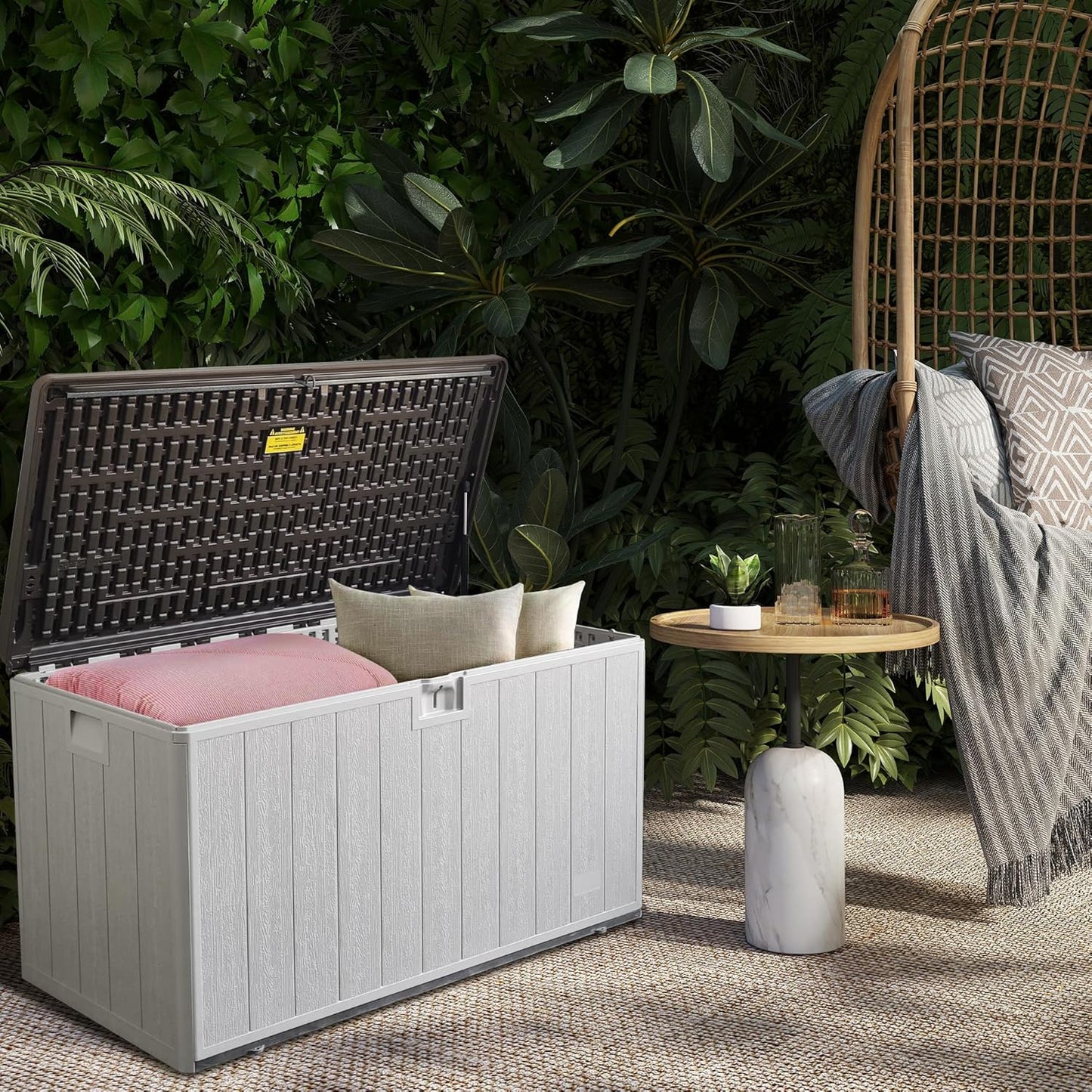 80 Gallon Outdoor Storage Box Waterproof Lockable Resin Deck Box Large, Patio Storage Bin for Pool Accessories Cushion Furniture, Garden Tools, UV-Resistant Outside Delivery Black