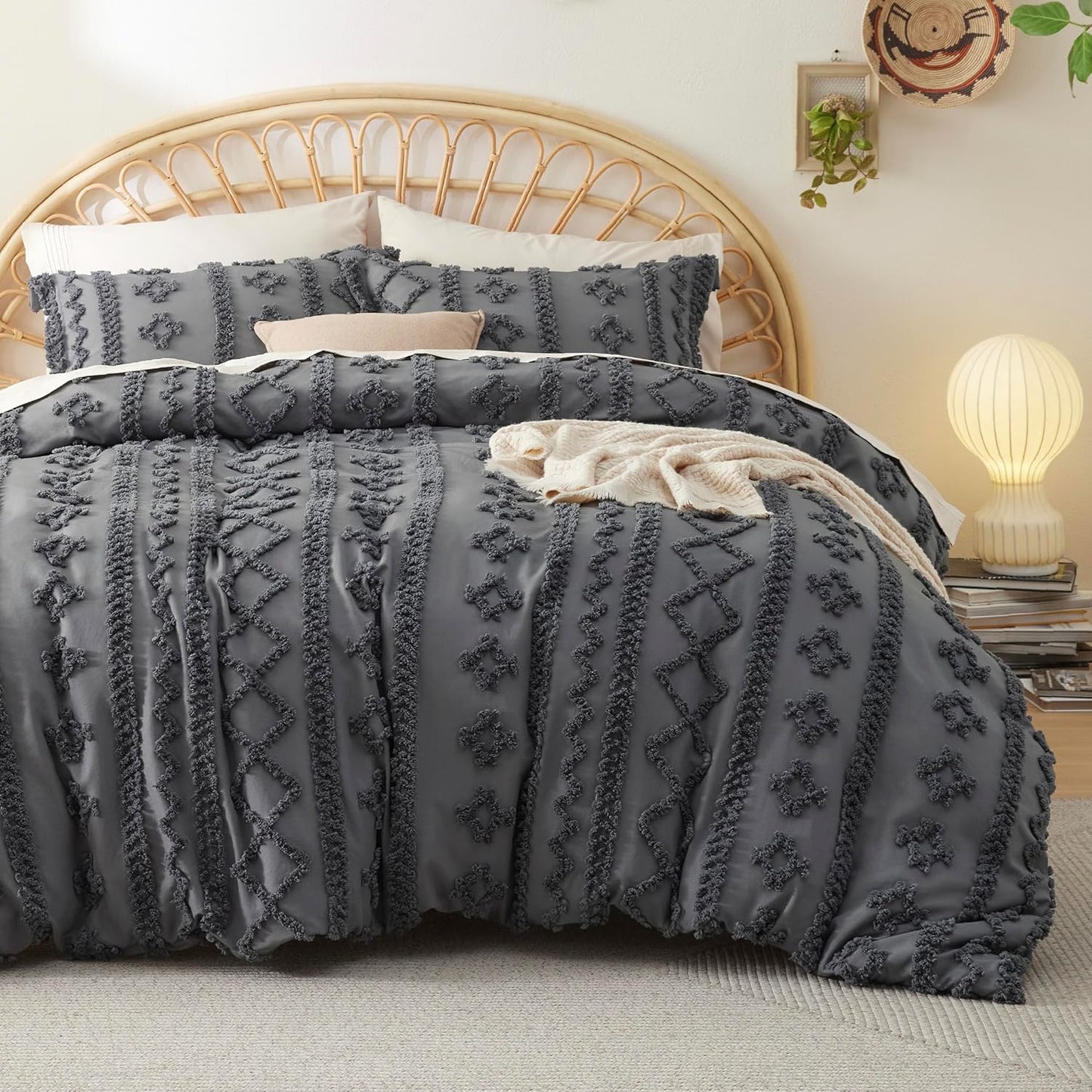 Bedsure Boho Kids Duvet Cover Queen Size(Duvet Insert/Comforter not Included - Tufted Duvet Cover Queen for All Seasons,Soft Shabby Chic Boho Bedding (Beige, 90" x 90")