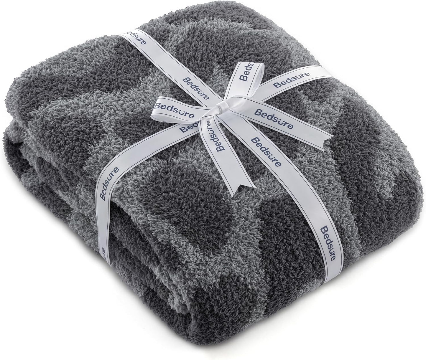 Bedsure Checkered Throw Blanket for Couch - Super Soft, Cozy & Warm Knit Blanket, Breathable, Lightweight & Fluffy for Bed & Sofa, Checkered Beige, 50x60 Inches