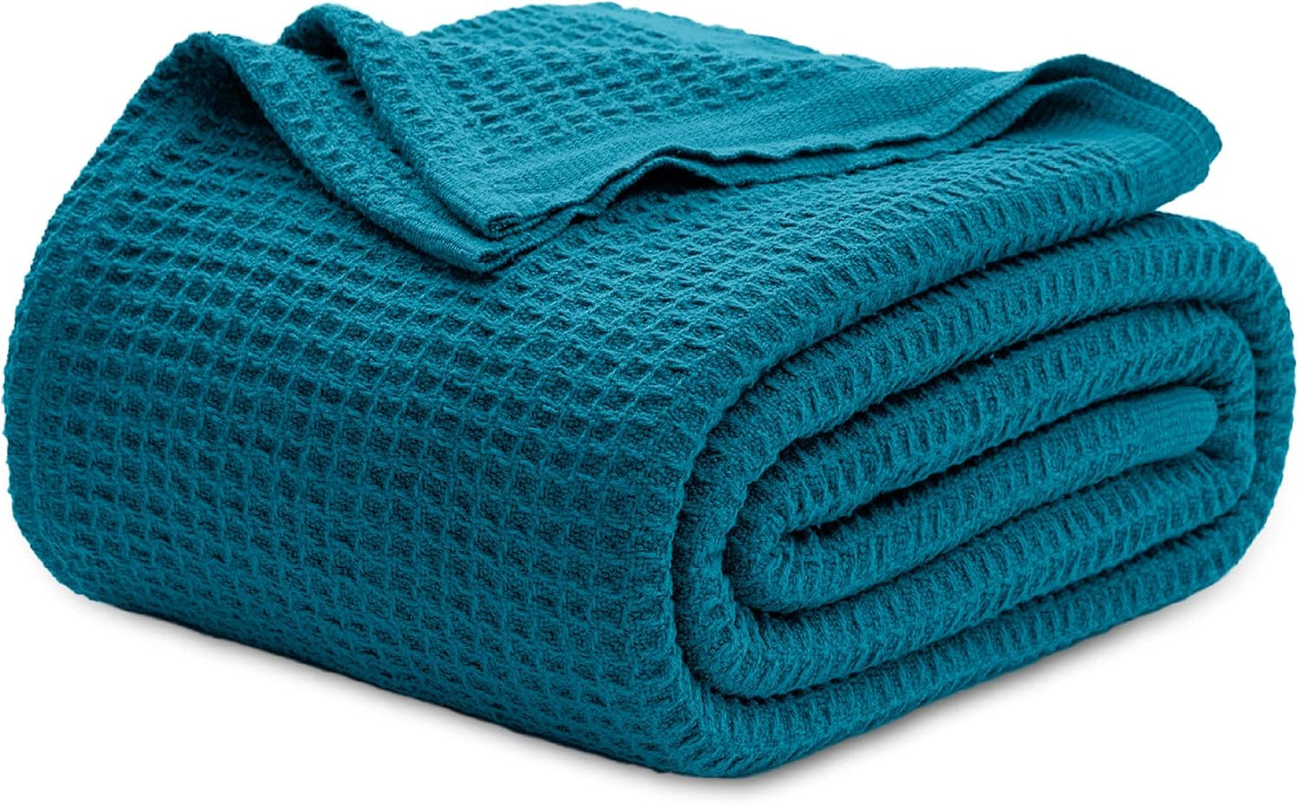 Bedsure 100% Cotton Blanket Queen Size for Bed - Breathable and Soft, Waffle Weave Blanket for Summer Spring, White, 90x90 Inches