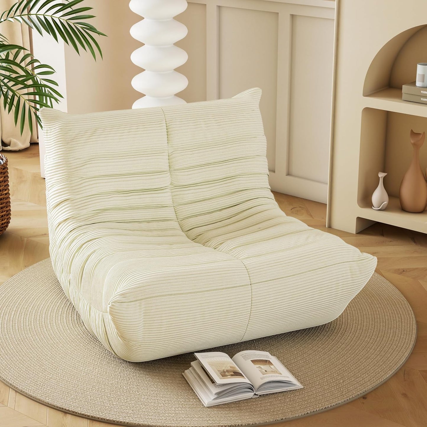 Bean Bag Chair, Lazy Floor Sofa Couch for Adults and Kids, Fireside Chair with Ergonomic Design, Memory Foam Lounge Chair for Living Room Bedroom, Office, Grey