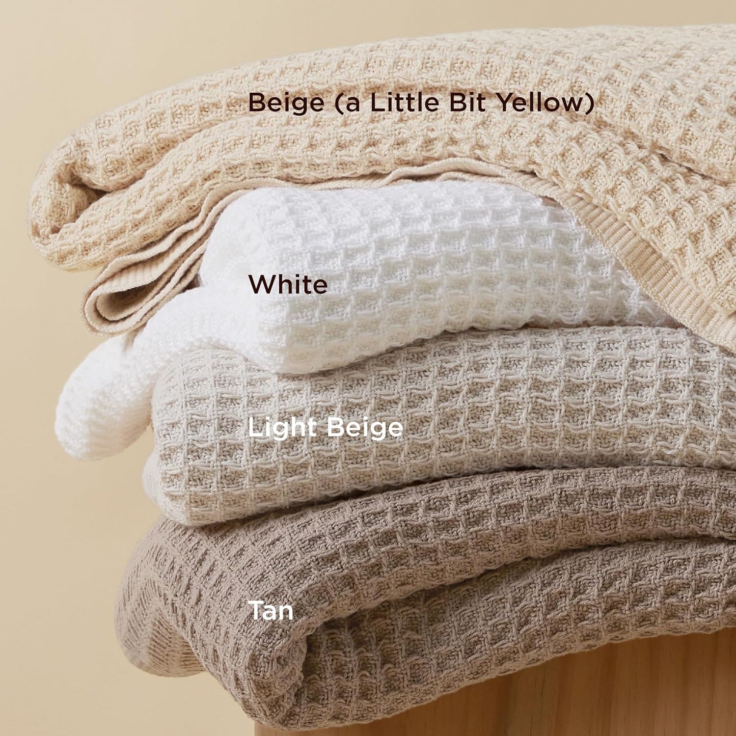 Bedsure 100% Cotton Blanket Queen Size for Bed - Breathable and Soft, Waffle Weave Blanket for Summer Spring, White, 90x90 Inches