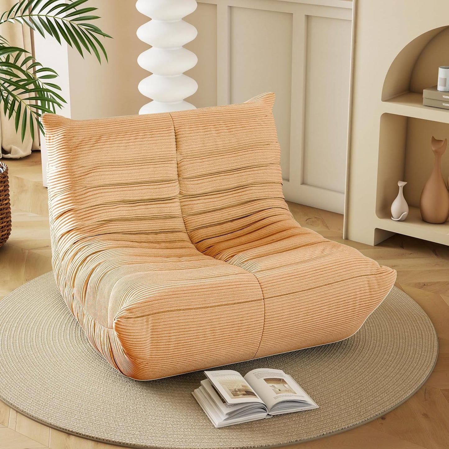 Bean Bag Chair, Lazy Floor Sofa Couch for Adults and Kids, Fireside Chair with Ergonomic Design, Memory Foam Lounge Chair for Living Room Bedroom, Office, Grey