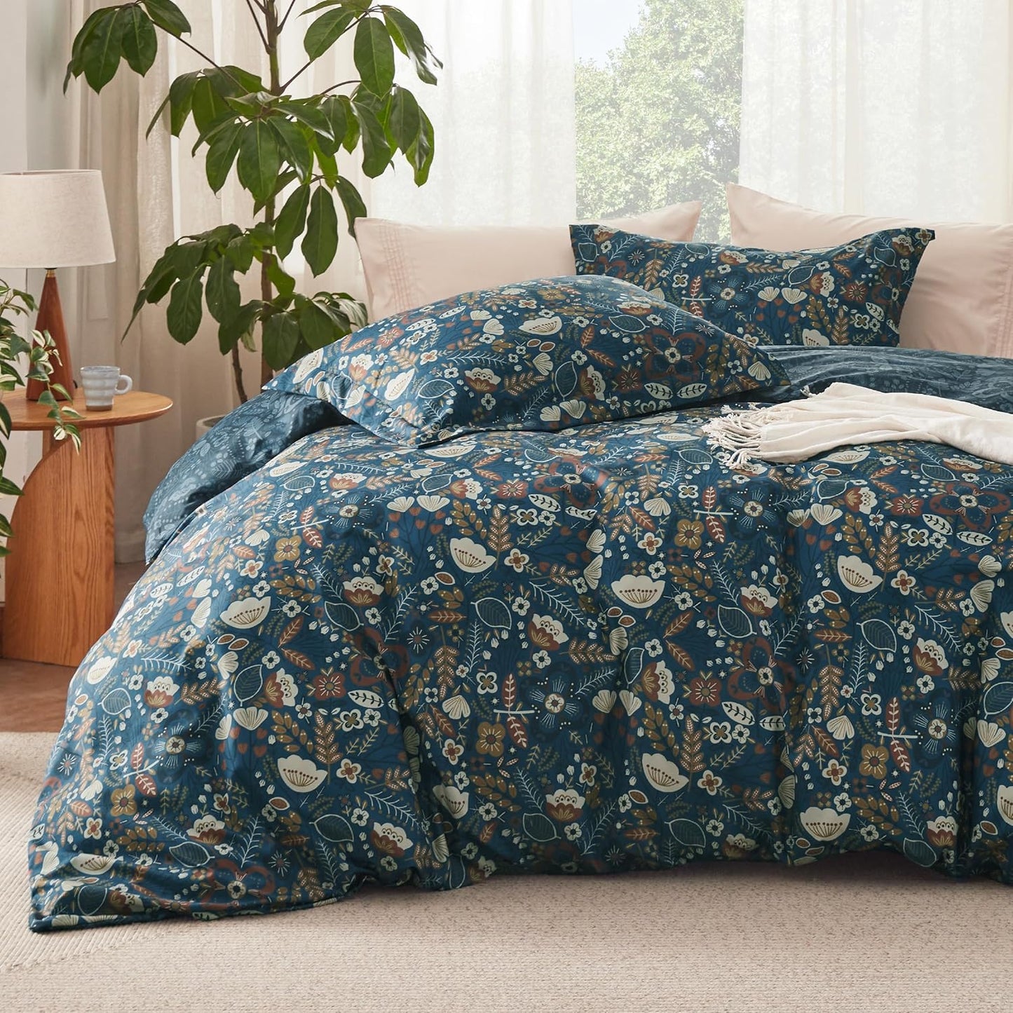 Bedsure Duvet Cover Queen Size - Gingham Reversible Buffalo Plaid Duvet Cover Set with Zipper Closure, 3 Pieces Blue Bedding Set with 8 Corner Ties and 2 Pillow Shams 20"x26"